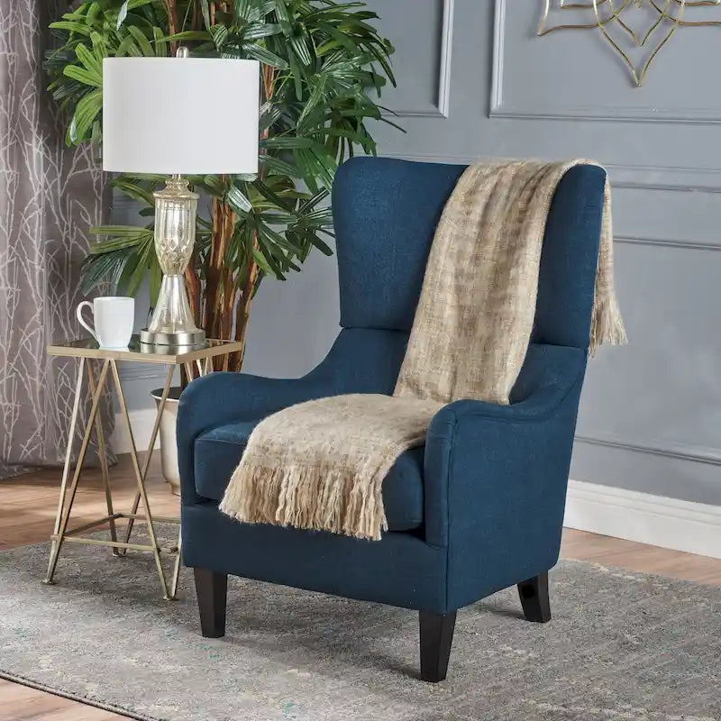 Fauteuil d'appoint dossier haut à oreilles, une place, bleu marine