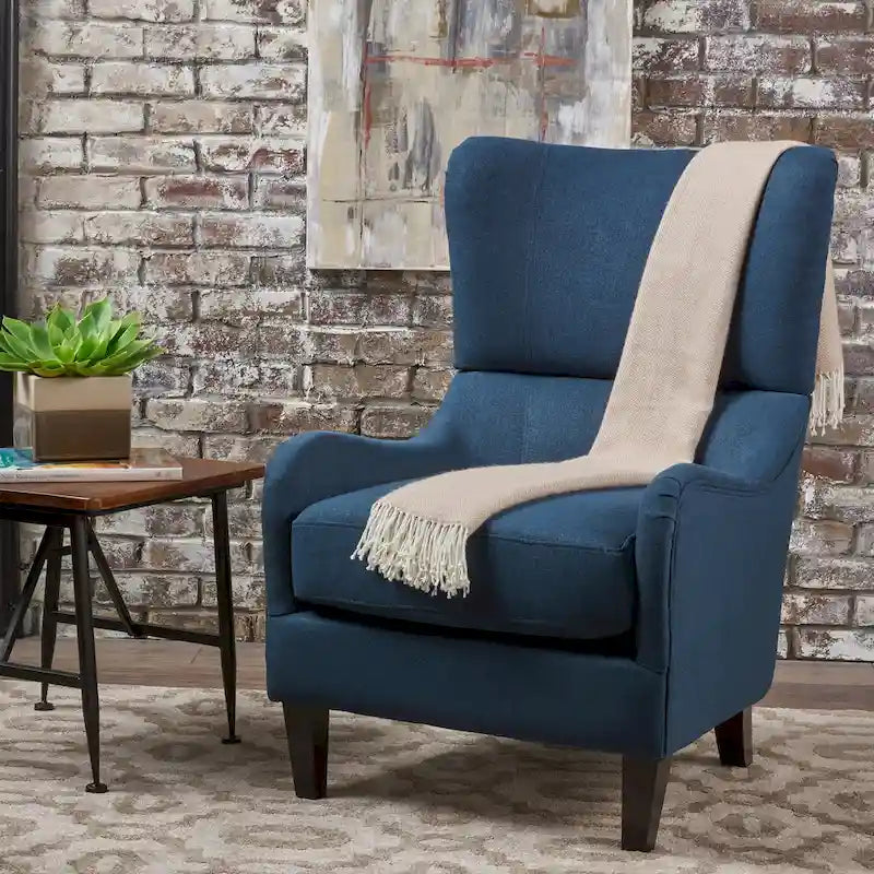 Fauteuil d'appoint dossier haut à oreilles, une place, bleu marine