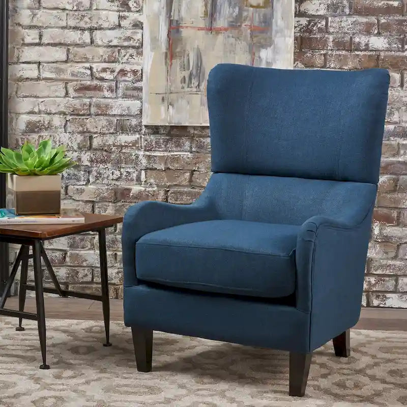 Fauteuil d'appoint dossier haut à oreilles, une place, bleu marine