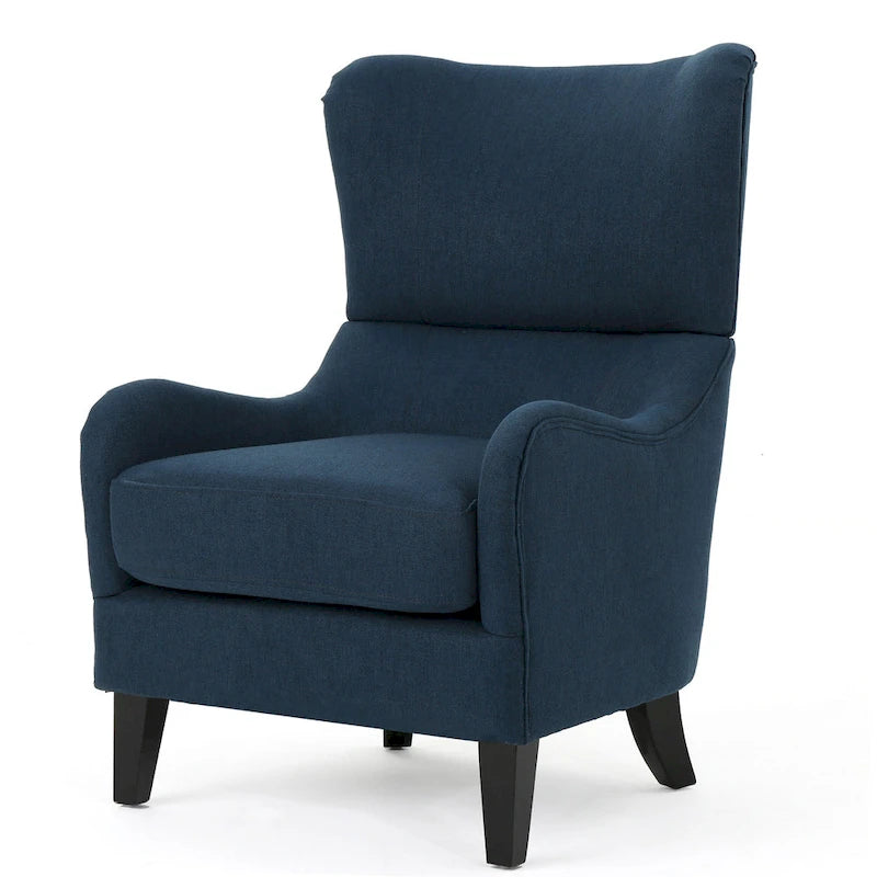 Fauteuil d'appoint dossier haut à oreilles, une place, bleu marine
