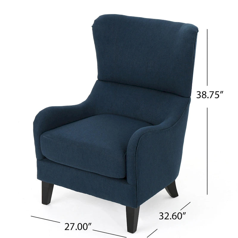 Fauteuil d'appoint dossier haut à oreilles, une place, bleu marine