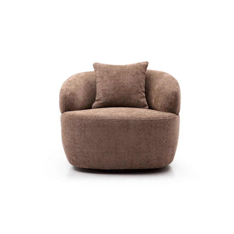 Fauteuil club pivotant à 360° en tissu bouclé marron, 1 place