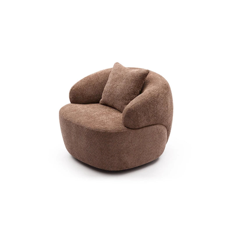 Fauteuil club pivotant à 360° en tissu bouclé marron, 1 place