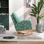 Fauteuil à bascule haut de gamme en tissu bouclette moutarde / vert / beige / bleu, 1 place, avec poche latérale