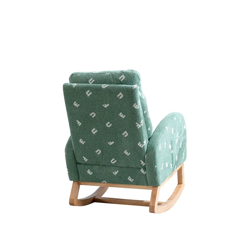 Fauteuil à bascule haut de gamme en tissu bouclette moutarde / vert / beige / bleu, 1 place, avec poche latérale