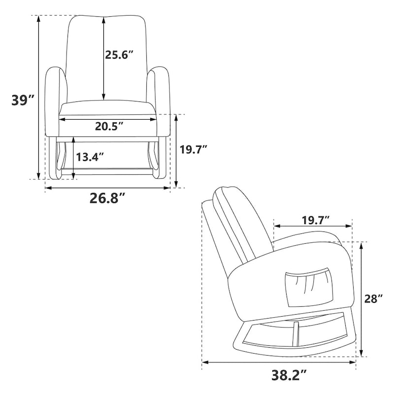Fauteuil à bascule haut de gamme en tissu bouclette moutarde / vert / beige / bleu, 1 place, avec poche latérale