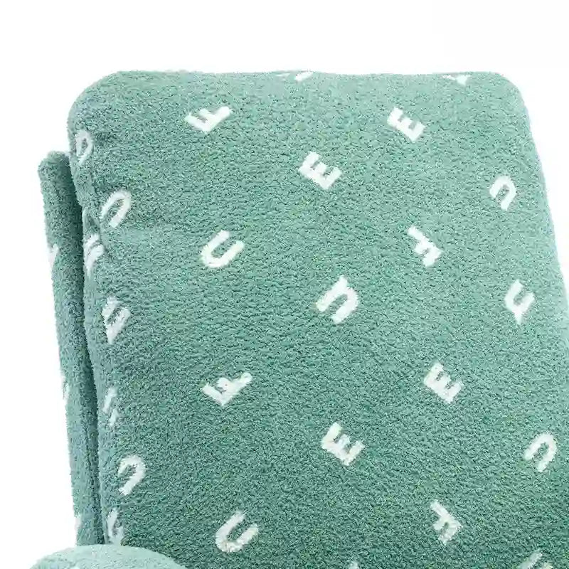 Fauteuil à bascule haut de gamme en tissu bouclette moutarde / vert / beige / bleu, 1 place, avec poche latérale