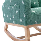 Fauteuil à bascule haut de gamme en tissu bouclette moutarde / vert / beige / bleu, 1 place, avec poche latérale