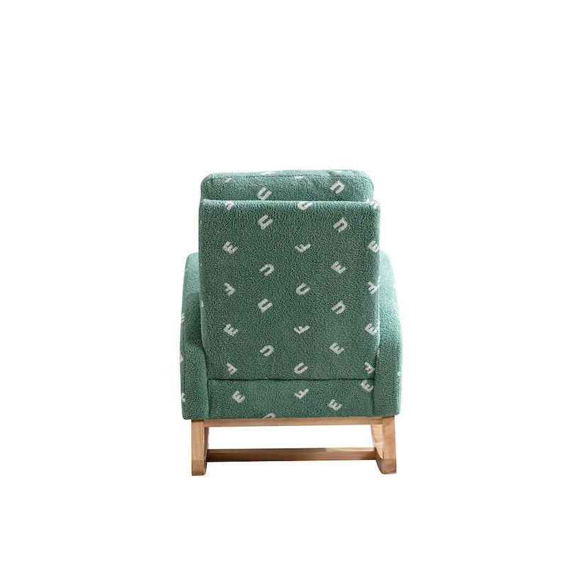 Fauteuil à bascule haut de gamme en tissu bouclette moutarde / vert / beige / bleu, 1 place, avec poche latérale
