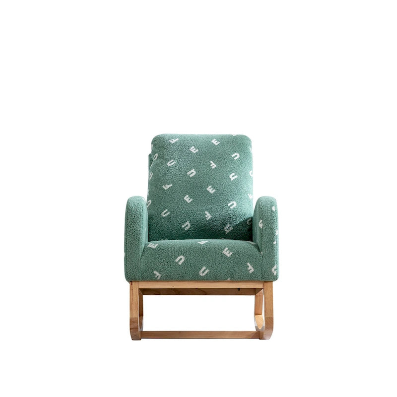 Fauteuil à bascule haut de gamme en tissu bouclette moutarde / vert / beige / bleu, 1 place, avec poche latérale