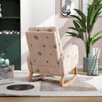 Fauteuil à bascule haut de gamme en tissu bouclette moutarde / vert / beige / bleu, 1 place, avec poche latérale