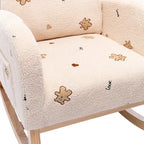 Fauteuil à bascule haut de gamme en tissu bouclette moutarde / vert / beige / bleu, 1 place, avec poche latérale