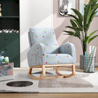 Fauteuil à bascule haut de gamme en tissu bouclette moutarde / vert / beige / bleu, 1 place, avec poche latérale