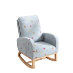 Fauteuil à bascule haut de gamme en tissu bouclette moutarde / vert / beige / bleu, 1 place, avec poche latérale