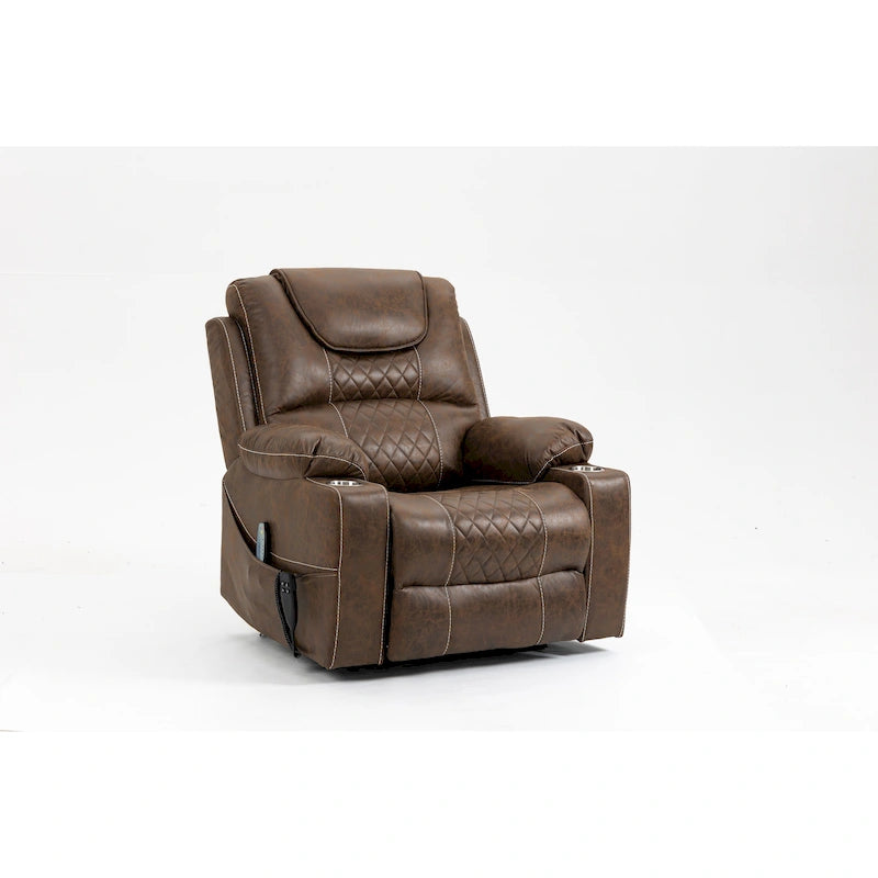 Fauteuil releveur inclinable surdimensionné en velours marron/bleu pour 1 personne