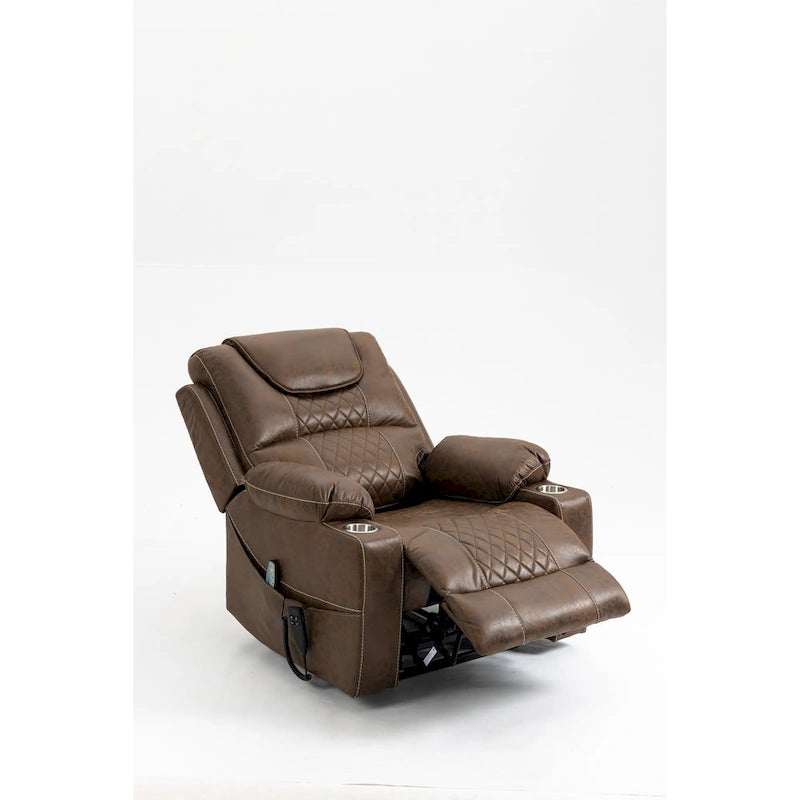 Fauteuil releveur inclinable surdimensionné en velours marron/bleu pour 1 personne