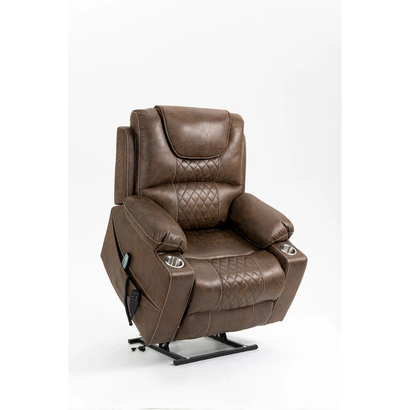 Fauteuil releveur inclinable surdimensionné en velours marron/bleu pour 1 personne