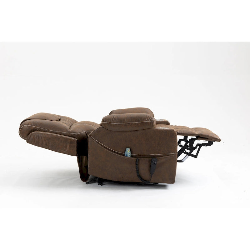 Fauteuil releveur inclinable surdimensionné en velours marron/bleu pour 1 personne