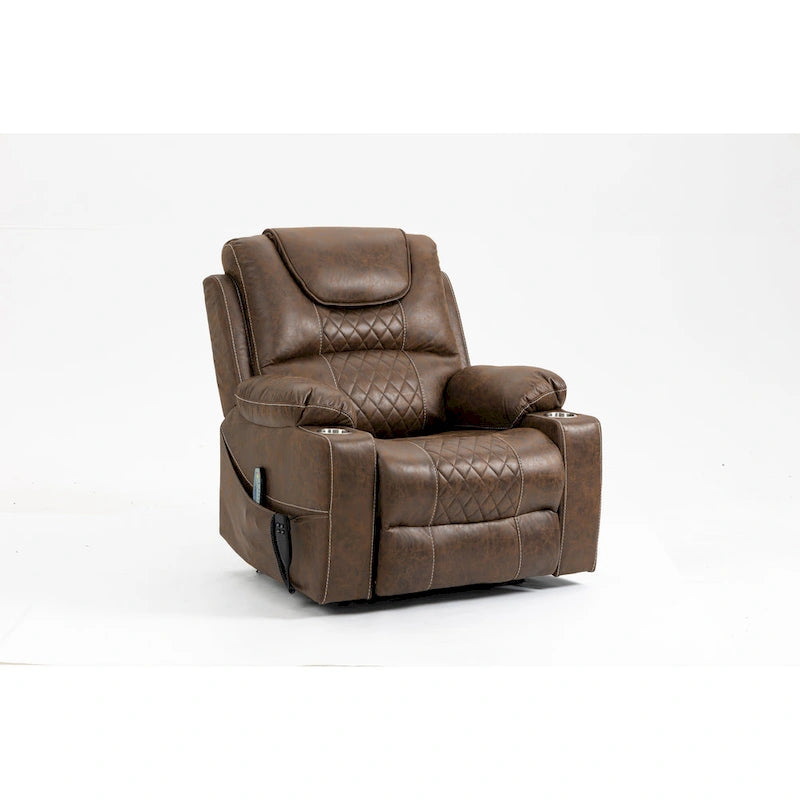 Fauteuil releveur inclinable surdimensionné en velours marron/bleu pour 1 personne