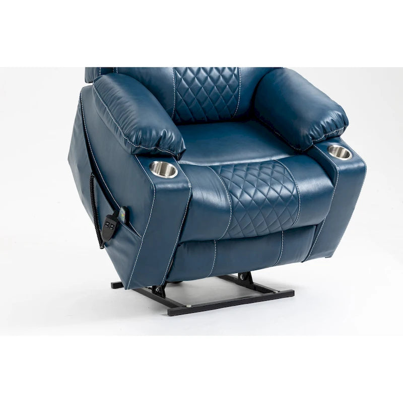 Fauteuil releveur inclinable surdimensionné en velours marron/bleu pour 1 personne
