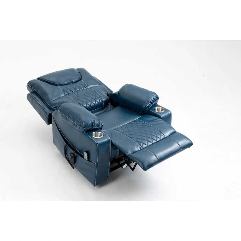 Fauteuil releveur inclinable surdimensionné en velours marron/bleu pour 1 personne