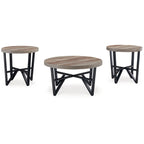 Ensemble de 3 tables basses et tables d'appoint rondes noires et marron