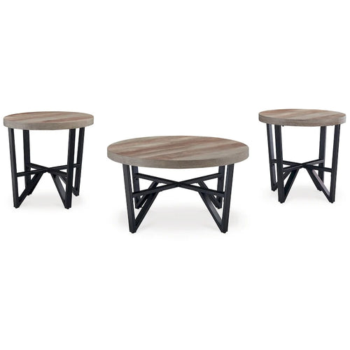Ensemble de 3 tables basses et tables d'appoint rondes noires et marron