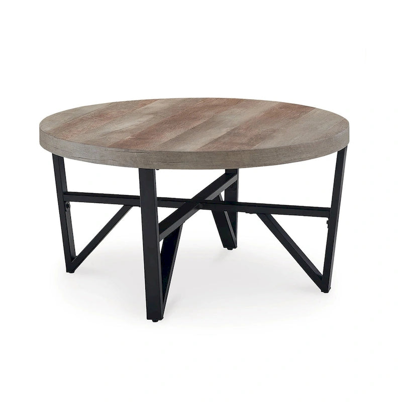 Ensemble de 3 tables basses et tables d'appoint rondes noires et marron