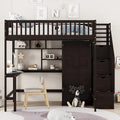 Lit mezzanine en bois pleine grandeur noir / gris / blanc avec bureau, étagère et armoire – 1 personne