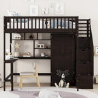 Lit mezzanine en bois pleine grandeur noir / gris / blanc avec bureau, étagère et armoire – 1 personne