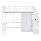 Lit mezzanine en bois pleine grandeur noir / gris / blanc avec bureau, étagère et armoire – 1 personne