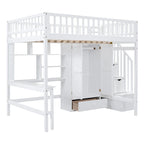 Lit mezzanine en bois pleine grandeur noir / gris / blanc avec bureau, étagère et armoire – 1 personne