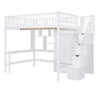 Lit mezzanine en bois pleine grandeur noir / gris / blanc avec bureau, étagère et armoire – 1 personne