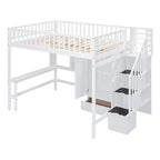 Lit mezzanine en bois pleine grandeur noir / gris / blanc avec bureau, étagère et armoire – 1 personne