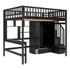 Lit mezzanine en bois pleine grandeur noir / gris / blanc avec bureau, étagère et armoire – 1 personne