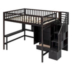 Lit mezzanine en bois pleine grandeur noir / gris / blanc avec bureau, étagère et armoire – 1 personne