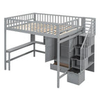 Lit mezzanine en bois pleine grandeur noir / gris / blanc avec bureau, étagère et armoire – 1 personne