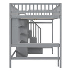 Lit mezzanine en bois pleine grandeur noir / gris / blanc avec bureau, étagère et armoire – 1 personne