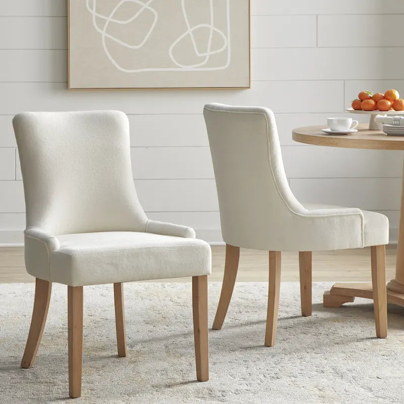 Chaises de salle à manger Parsons avec accoudoirs, crème/chêne clair, lot de 2