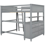 Lit mezzanine gris double avec bureau et tiroirs, pour 1 personne