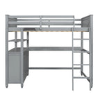 Lit mezzanine gris double avec bureau et tiroirs, pour 1 personne