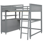 Lit mezzanine gris double avec bureau et tiroirs, pour 1 personne