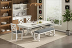 VECELO Dining Table Set with Bench, Solid Wood Rectangular Extendable Dining Table & 4 Solid Wood Dining Chairs