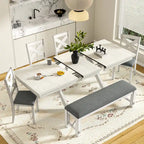Ensemble de salle à manger extensible rectangulaire 6 places gris pour 6 à 8 personnes