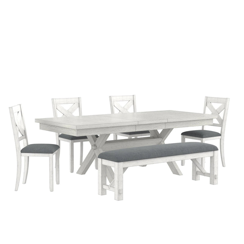 Ensemble de salle à manger extensible rectangulaire 6 places gris pour 6 à 8 personnes