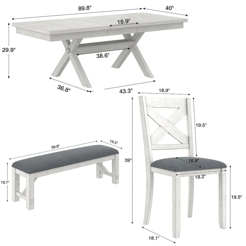 Ensemble de salle à manger extensible rectangulaire 6 places gris pour 6 à 8 personnes