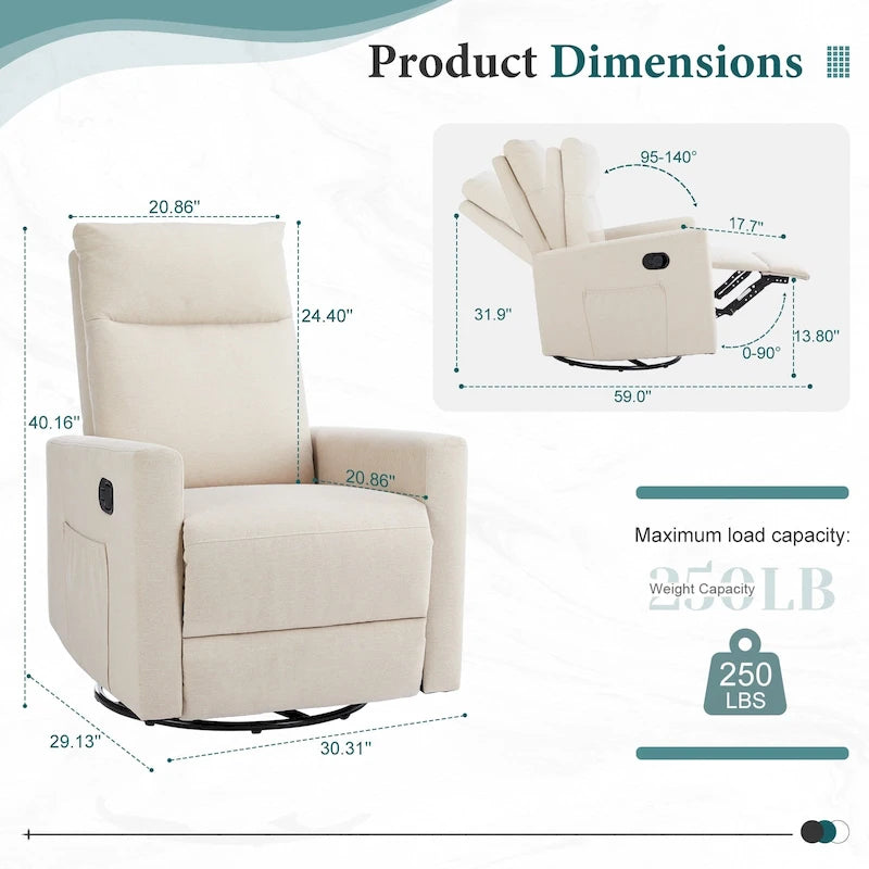 Fauteuil inclinable, pivotant et à bascule gris/marron/beige pour 1 personne