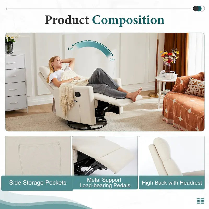 Fauteuil inclinable, pivotant et à bascule gris/marron/beige pour 1 personne