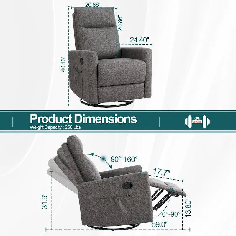 Fauteuil inclinable, pivotant et à bascule gris/marron/beige pour 1 personne