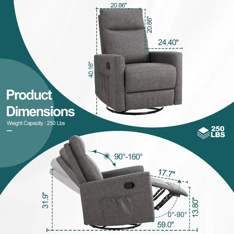 Fauteuil inclinable, pivotant et à bascule gris/marron/beige pour 1 personne